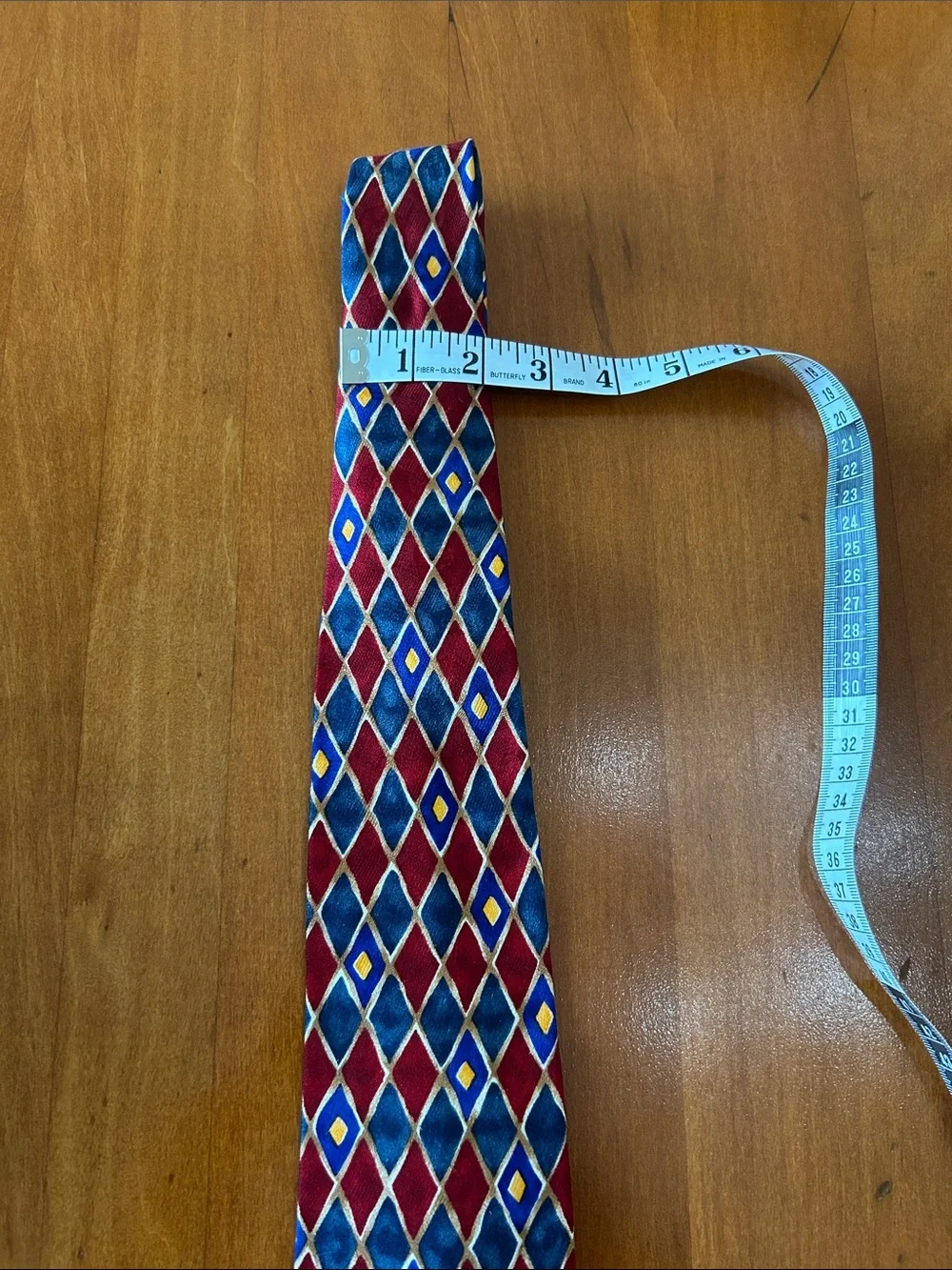 Vintage Perry Ellis Silk Tie with Geometric Diamond Pattern